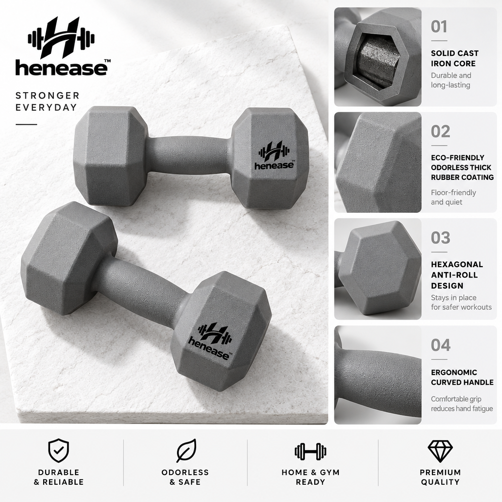 henease™ Matte Hex-Coated Dumbbell