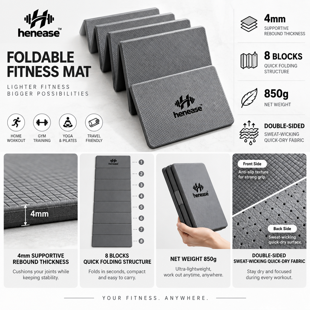 henease™ Ultra-Lightweight Foldable Fitness Mat with Dual-Sided Non-Slip Grip